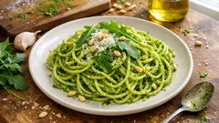 Pasta con pesto di rucola: cremosa e pronta mentre bolle l’acqua